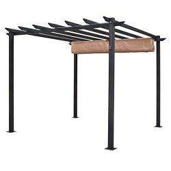 Bosmere PERLAT Rowlinson Latina Free-Standing Aluminum Sun Canopy with Retractable Fabric, Gunme ...