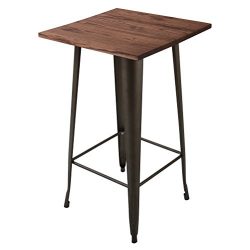 23.6″ Square 41.3″ Height Metal Bar Table Bistro Cafe Pub Table Indoor-Outdoor Woode ...