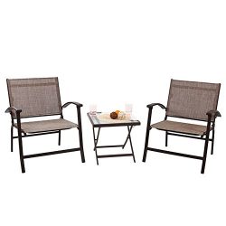 PHI VILLA 3-Piece Outdoor Sling Bistro Set- Patio Folding Conversation and Coffee Set