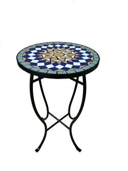 Spanish Style Mosaic Black Iron Outdoor Accent Table 21″H