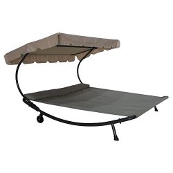 Abba Patio Outdoor Portable Double Chaise Lounge Hammock Bed with Sun Shade and Wheels