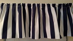 Navy Blue and white stripes canopy curtain valance window treatment. Beach , sail, Boys Home Tou ...