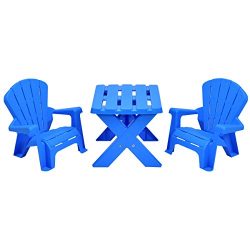 Costzon Kids Plastic Table and 2 Chairs Set, Adirondack Chair, Patio Activity Craft Table Set, Blue