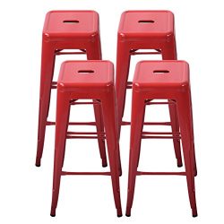 Tongli Metal Barstool Counter Industrial Patio Dining Chair for Indoor-Outdoor Red Backless(set  ...