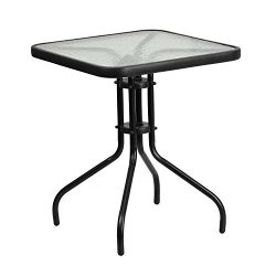 Flash Furniture 23.5” Square Tempered Glass Metal Table