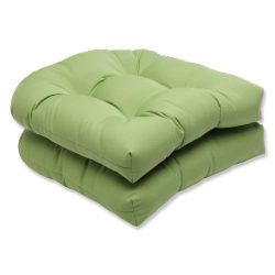 Pillow Perfect Wicker Seat Cushion with Green Sunbrella Fabric, Set of 2