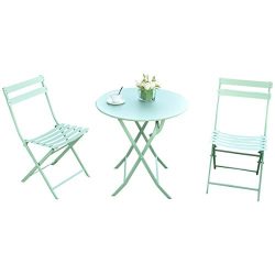 Giantex 3 PC Folding Bistro-Style Patio Table and Chair Set Outdoor Patio Garden Pool Backyard F ...