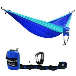 SEGMART Camping Hammock- Easy Hanging Double Hammock with Tree Straps&Carabiners,Blue/Sky bl ...