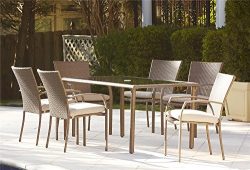 Cosco Outdoor 7 Piece Lakewood Ranch Steel Woven Wicker Patio Dining Set with Cushions, Brown