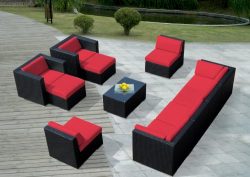 Ohana 11-Piece Outdoor Wicker Patio Furniture Sectional Conversation Set with Weather Resistant  ...