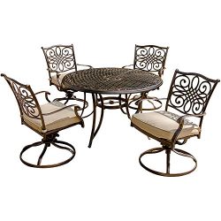 Hanover TRADITIONS5PCSW Traditions 5-Piece Deep-Cushioned Swivel-Rocker Outdoor Dining Set, Incl ...