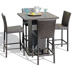 TK Classics NAPA-PUB-WITHBACK-4 5 Piece Napa Pub Table Set with Barstools Outdoor Wicker Patio F ...