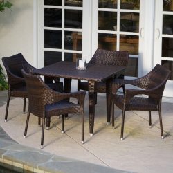 Del Mar Patio Furniture ~ 5-piece Outdoor Wicker Dining Set with Stacking Patio Dining Chairs