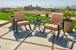 Suncrown Outdoor Rocking Wicker Bistro Set with Glass Top Table (3-Piece Set) All Weather | Thic ...