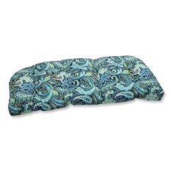 Pillow Perfect Outdoor Pretty Paisley Wicker Loveseat Cushion, Navy