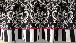 Black and white damask , canopy on the bottom with hot pink piping Valance Curtain window decor. ...