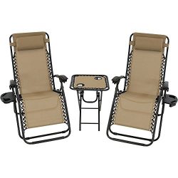 Sunnydaze Outdoor Zero Gravity Reclining Lounge Chairs Set of 2, with Pillows, Cup Holders and M ...