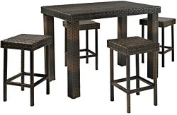 Crosley 5-Piece Palm Harbor Outdoor Wicker High Dining Set with Table and Four Stools
