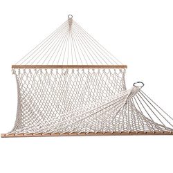 Lazy Daze Hammocks Cotton Rope Double Hammock with Wood Spreader, Chains and Hooks, for Two Pers ...