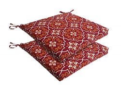 Bossima Indoor/Outdoor Red Damask Seat Pad, Set of 2, Seasonal Replacement Chair Cushions