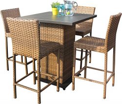 TK Classics LAGUNA-PUB-KIT-4 5 Piece Laguna Pub Table Set with Barstools Outdoor Wicker Patio Fu ...