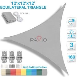 Patio Paradise 12′ x 12′ x 12′ Light Grey Sun Shade Sail Equilateral Triangle  ...