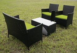 Merax 4 PCS Cushioned Outdoor PE Wicker Patio Set Garden Lawn Rattan Sofa Furniture Conversation ...