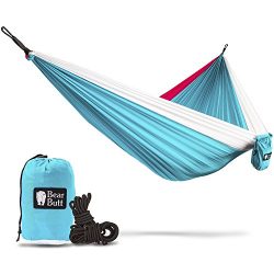 Bear Butt Double Parachute Camping Hammock, Sky Blue / Pink / White