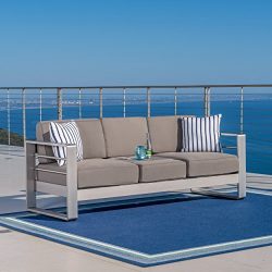 Crested Bay Outdoor Aluminum Khaki Sofa with Tray