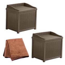 Suncast Resin 22-Gallon Outdoor Storage Bench Seat in Mocha Brown, Set of 2 with Cleaning Cloth