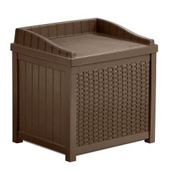 22 Gallon Storage Bench Seat & Garden Outdoor Box W/ Resin Decorative Woven Effect in Mocha  ...