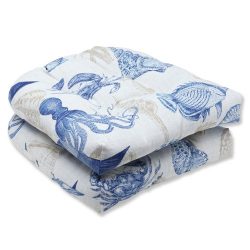 Pillow Perfect Outdoor Sealife Marine Wicker Seat Cushion, Set of 2