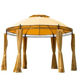 Outsunny Round Outdoor Patio Canopy Party Gazebo with Curtains, 11-Feet, Orange