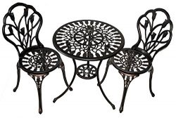 Omni 3pc Cast Aluminum Bistro Set – Tulip Flower Pattern w Antique Copper Finish