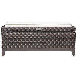 PATIOROMA Outdoor Aluminum Frame Patio Wicker Cushion Storage Ottoman Bench with Seat Cushion, E ...
