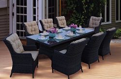 Darlee Valencia Wicker 9Piece Rectangular Dining Set with Cushions, 40” by 91”