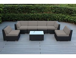 Ohana 7-Piece Outdoor Wicker Patio Furniture Sectional Conversation Set with Weather Resistant C ...