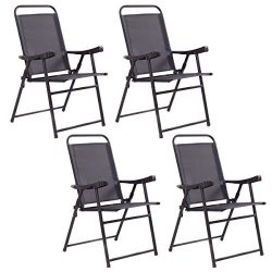 Giantex Set Of 4 Folding Sling Chairs Patio Furniture Camping Pool Beach With Armrest