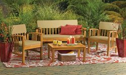 Durable 4-Piece Wood Deep Seating Patio Furniture Set Indoor Outdoor Conversation Chat Set Acaci ...