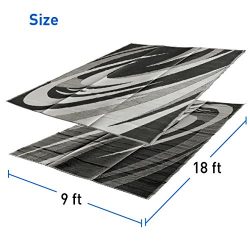 RV Camping Mats – Outdoor Patio Mat – Reversible RV Mat – Carrying Strap (9 x 18 Black & White)