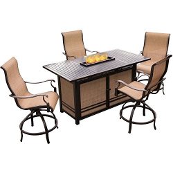 Hanover Monaco 5 Piece High-Dining Bar Set with 30,000 BTU Fire Pit Bar Table