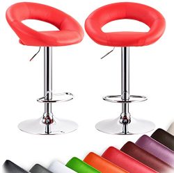WOLTU ABSX1004red-a Set of 2 Barstools Leather Hydraulic Lift Adjustable Counter Bar Stool Dinin ...