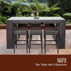 TK Classics 7 Piece Napa Bar Table Set with Backless Barstools Outdoor Wicker Patio Furniture