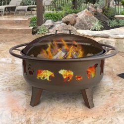 Landmann Patio Lights Firedance Bear & Paw Wood Burning Fire Pit – Bronze