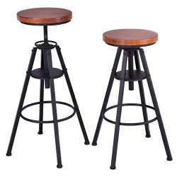 Costway Bar Stools Set of 2 Height Adjustable Metal Frame Pub Vintage Industrial Indoor/Outdoor  ...