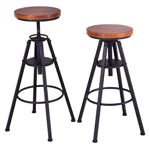 Costway Bar Stools Set of 2 Height Adjustable Metal Frame ...