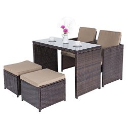 Cloud Mountain Outdoor 5 Piece Rattan Wicker Furniture Bar Set Dining Set Cushioned Patio Furnit ...