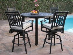 Heaven Collection Outdoor Cast Aluminum Patio Furniture 5 Piece Bar Stool 48″ Table Set wi ...