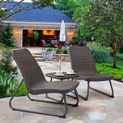 Tangkula Patio Furniture Set 3 Piece All Weahter Outdoor Garden Wicker Chair & Table Set