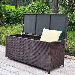 Outdoor Patio Wicker Storage Container Deck Box made of Antirust Aluminum Frames and Resin Ratta ...